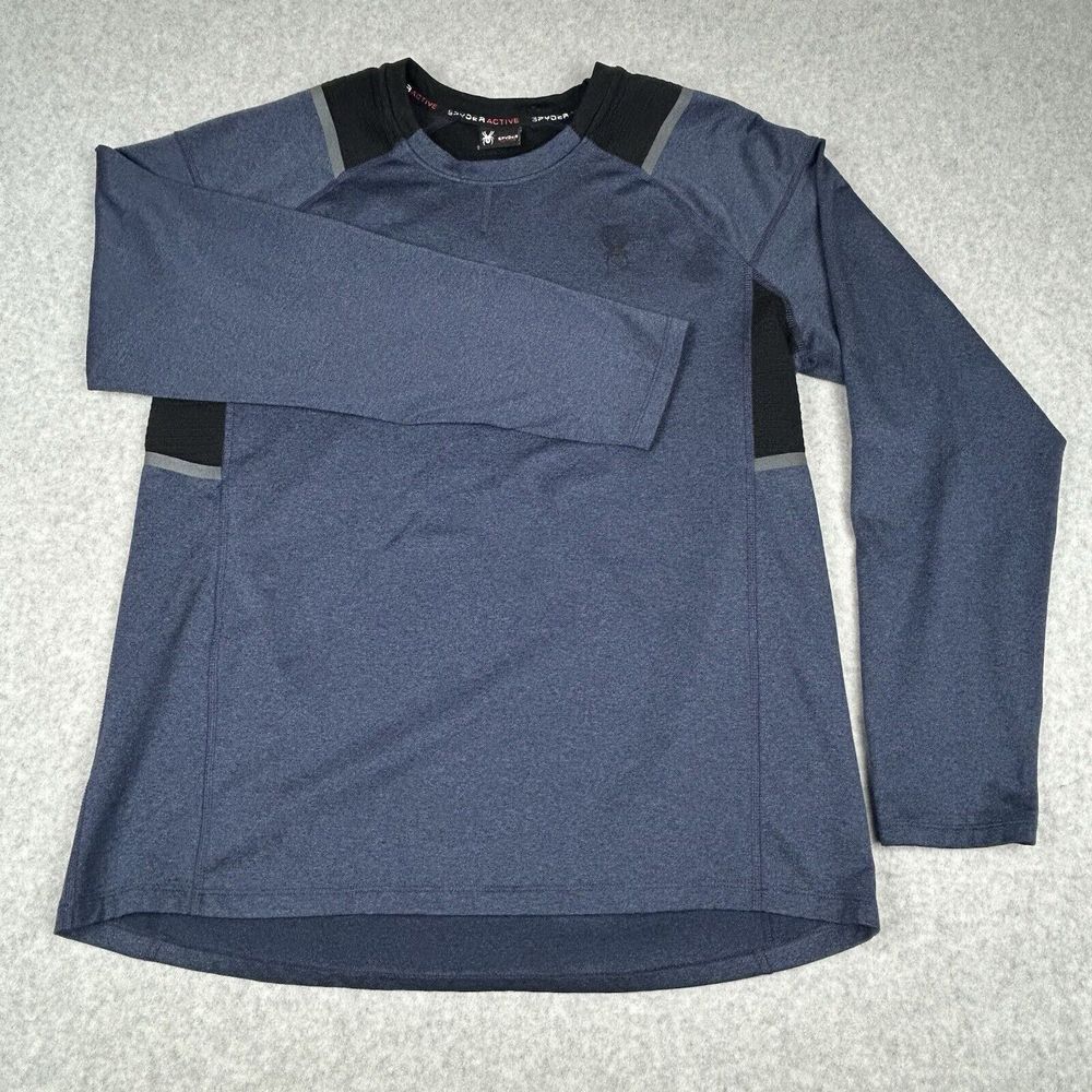 Spyder Active Shirt Mens M Blue/Black ProWeb Crew Neck Long Sleeve Pullover - Picture 2 of 9